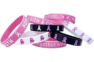 QRH Breast Cancer Awareness Silicone Bracelets Pink Ribbon Rubber Bracelet Wristbands Hope Faith Strength Courage Cancer Survive Comfort Recovery Encouragement Gifts Party Supplies