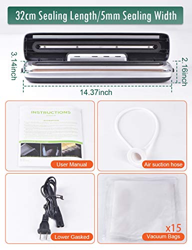 Vakuumierer mit 15 Vakuumierbeutel und Vakuumschlauch-Set, BNT Vakuumiergerät, Automatisch Lebensmittel Vacuum Sealer… – Bild 7