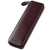Ancicraft Pencil Case Leather Pouch Fountain Pen Holder With Zipper For Men Women (Coffee)