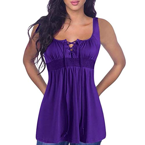 Yezijin Womens Plus Size Summer Lace Up Vest T Shirt Blouse Ladies Sleeveless Tank Tops Sexy Wear 2019 Under 10 Dollars Purple