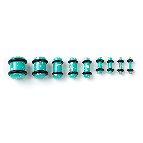 36Pcs Ear Gauge Stretching Kit Polka Dot Acrylic Tapers and Plugs Set Eyelet 14G-00G (Aqua)