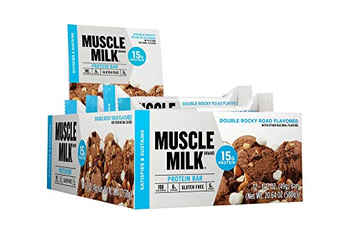 Muscle Milk Protein Bar, Double Rocky Road, 15g Protein, 12 count