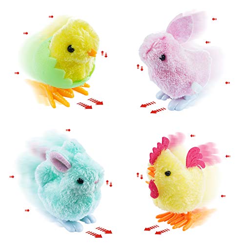 FUNNISM 12 Wind-Up Jumping Cute and Colorful Bunny and Chicken Toys for Easter Basket Fillers,Easter Egg Hunt,Treasure Chests,Classroom Prize Supplies,Birthdays,Kids Gifts and Party Favors