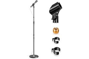 Futrue-Wolker Microphone Stand Mic Floor Stand, Adjustable Height from 39" to 66", 180° Rotatable Mic Clip Heavy Duty Round Base Boom Mic Arm Stand for Stage, Studios, Kids