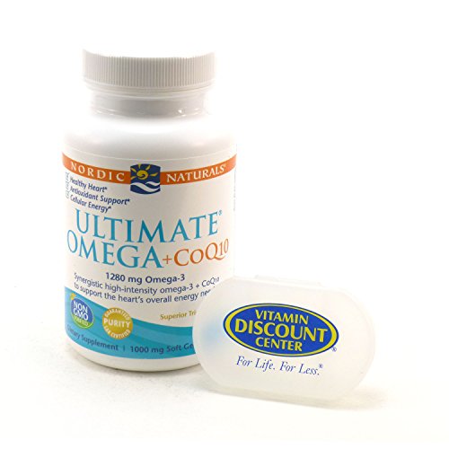 Bundle - 2 Items: 1 Bottle of Ultimate Omega + CoQ10 by Nordic Naturals - 60 Softgels and 1 VDC Pill Box