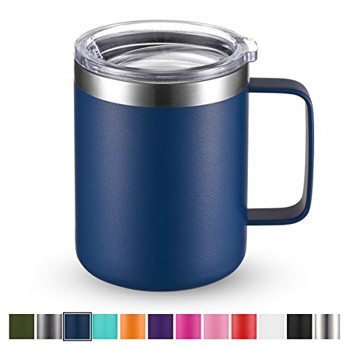 Civago Stainless Steel Coffee Mug Cup with Handle, 12 oz Double Wall Vacuum Insulated Tumbler with Lid Travel Friendly (Navy Blue, 1 Pack)