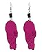 Wooden Flower Turban African Woman Head and Bead Dangle Hook Earrings - Fuchsia, Black Bead