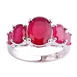 Psiroy 925 Sterling Silver Created Ruby Spinel Filled 5 Stone Engagement Ring Band