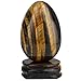 SUNYIK Tiger's Eye Stone Gemstone Egg Sphere Sculpture Healing Figurine with Crystal Stand Easter Day's Gift(1