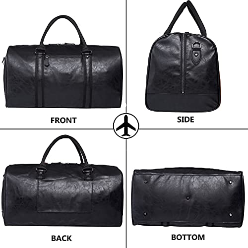 seyfocnia Oversized Travel Duffel Bag, Waterproof Leather Weekend bag Gym Sports Overnight Large Carry On Hand Bag-Black