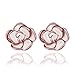 BoBoDeng 2 Pairs Pack White / Black Rose Gold Plated Flower Stud Earrings for Women Girls Gift