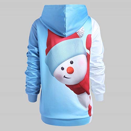 Women's Christmas Casual Long Sleeve Cartoon Snowman Printed Big Pocket Hoodie Pullover Sweatshirt T-Shirt Tops Blouses (S-5XL)