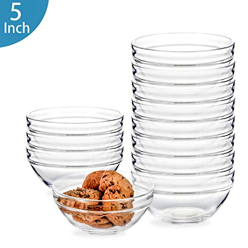 5 Inch Glass Ramekins Bowls,WERTIOO Mini Glass Bowls for Kitchen Prep, Dessert, Dips, and Candy Dishes or Nut Bowls, Set of 12