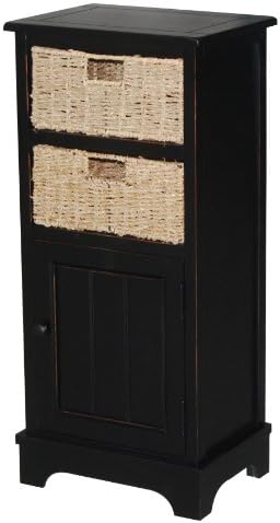 Urbanest 1000485 Accent Storage Cabinet with Two Seagrass Baskets, Antique Black