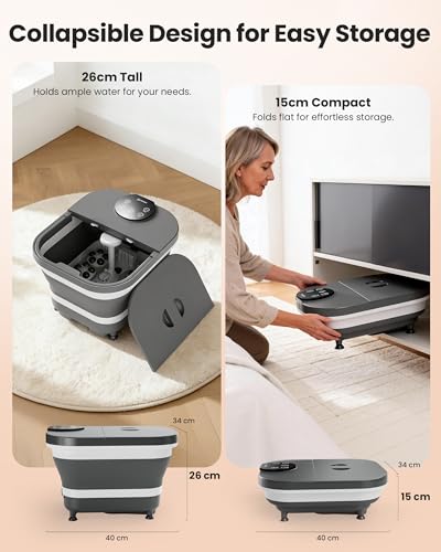 COMFIER 2026 Folding Foot Bath with Heating, Shower & Temperature Control, Foot Bath with 30 Shiatsu Massage Balls, Automatic Massage & Anti-Splash Design, Wellness Gift for Men and Women