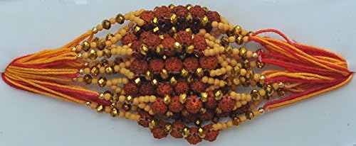 Fancy rakhi thread with Rudraksha design ED10544 (Orange yellow)