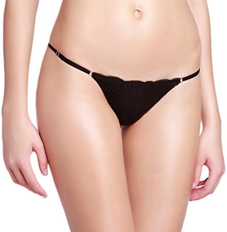 Annajolly Women's String Adjustable Seamless Sexy Lace Low-rise Thongs Panties Black Medium