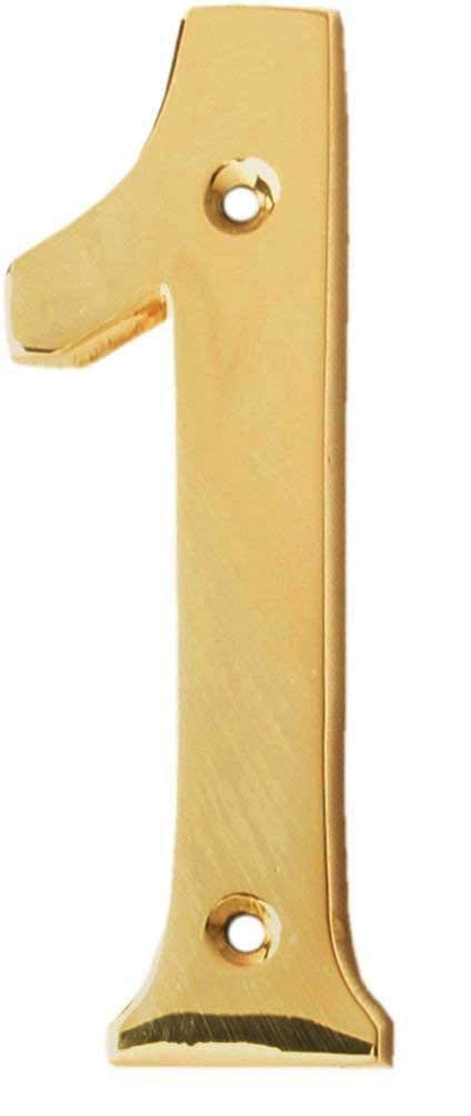 eSplanade 4" Brass House Hotel Door Number Plaque Sticky Numeric Numerical Digit 0-9 (1 (One))