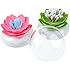 Buorsa 2-pack Lotus Flowers Cotton Swab Holder, Small Q-tips Toothpicks Storage Organizer,Bathroom Vanity Canister(GREEN+PINK)