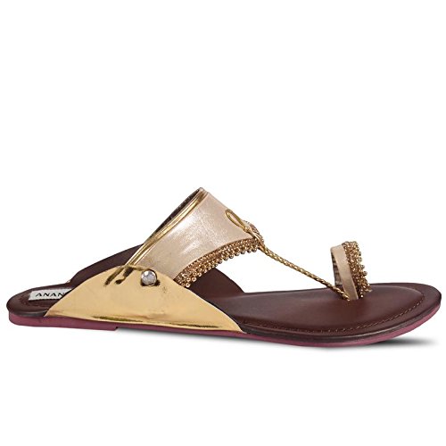 anand archies artificial leather gold flats for girl's & women's (aa-368-p)