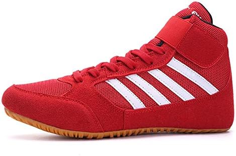 FJJLOVE Wrestling Shoes, Breathable Lightweight Boxing Boots Rubber Sole Training No-Slip Sport Sneakers for Men Women Children Kids Teenage,Red,42