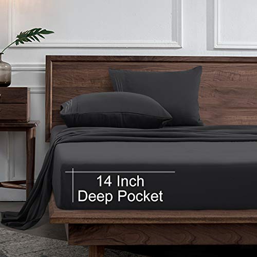 INGALIK Premium Bed Sheet Set 4 Piece 120 GSM Brushed Microfiber,1800 Series Hotel Luxury Bedding Sheets,Ultra Soft,Comfy,Fade Resistant,No Shrinkage,Hypoallergenic,Deep Pocket（Dark Grey,Queen） - Thumbnail 5