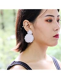 Statement Round Beaded Hoop Bohemia Earrings Handmade Tassel Fringe Drop Dangle Flower Chandelier Vintage Stud Earrings Gifts for Mom,Women and Girls