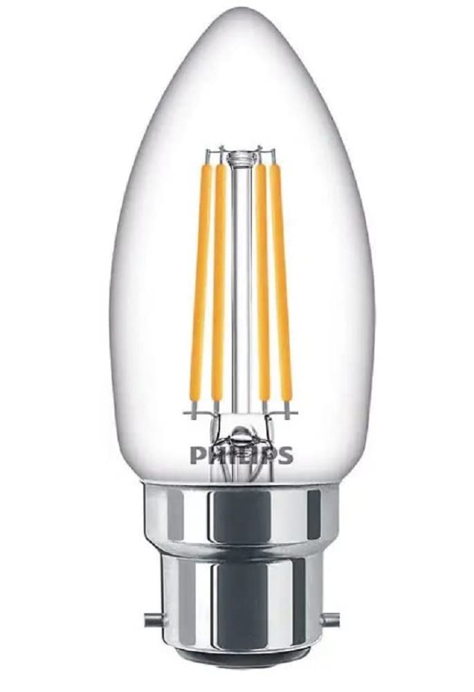 Philips LED Classic Candle Clear Light Bulb [B22 Small Bayonet Cap] 40W, Warm White 2700K, Non Dimmable
