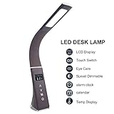 LED Desk Lamp, Eye-Caring Table Lamp, CFGROW Dimmable Office Study Desk Light with Calendar Thermometer Time & Alarm Clock, 3 Mode 5 Level, Touch Control, Memory Function for Reading,Studying,Working