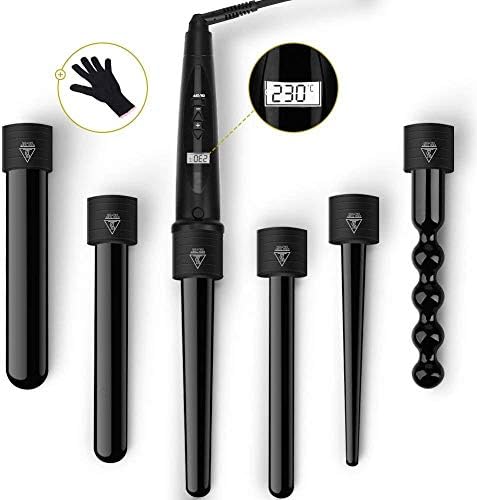 Chandelier 1 Curling Tongs Multi-function Ceramic Hair Curler 6 In 1 Dual Voltage Professional Curling Iron Set With Heat Resistant Glove LCD 80°C-230°C Temperature Control