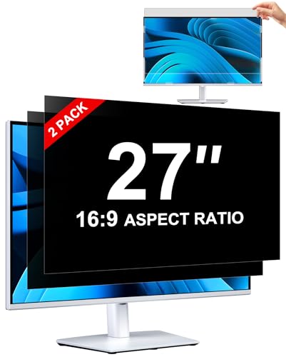 [2-Pack] Privacy Screen For Computer Monitor, 27-Inch 16:9 Aspect Ratio; Anti Spy/Bule Light/Glare And Eye Protection, 2 Install Ways Removable For Office, Airport, Cafe And Other Public Area; Diagonal 27 Inches, Width 23.53 Inches, Height 13.24 Inches