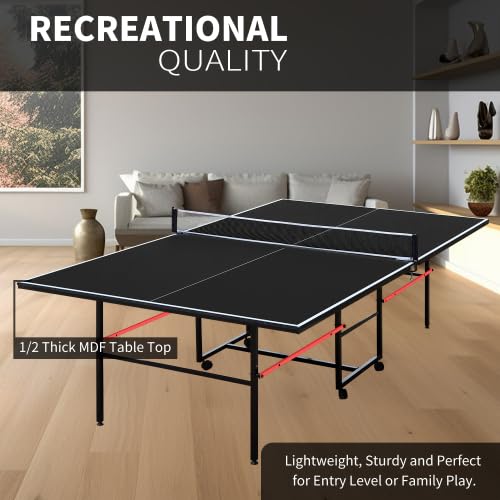 AOKUNG 9x5 FT Foldable Ping Pong Table - Black Professional Indoor/Outdoor Table Tennis with Waterproof Net, Playback Mode, 2 Paddles & 3 Balls