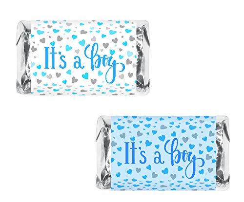 Photo 1 of 60 It's a Boy Blue Baby Shower Miniatures Candy Bar Wrapper and Stickers Decorations, Made in USA (Candy Not Included)