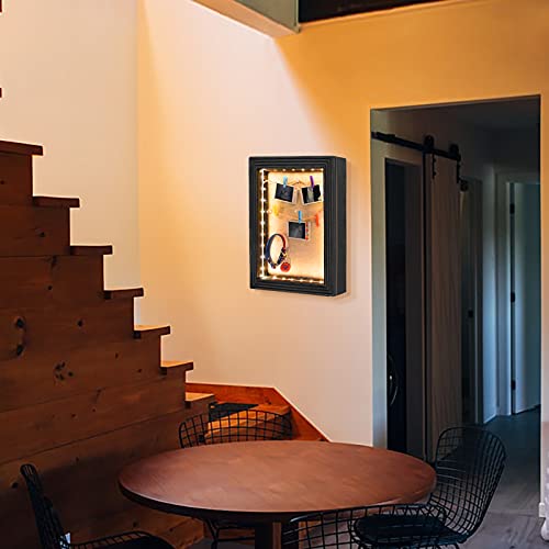 HSicily LED Shadow Box Frame 11x14”Shadow Box Display Case with Lights Wood Memory Box Linen Back Glass Window for Keepsakes Memorabilia Awards Bouquet Military Photos Black