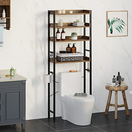 Rolanstar Over The Toilet Storage Rack, 4Tier Bathroom Space Saver with Adjustable Shelves