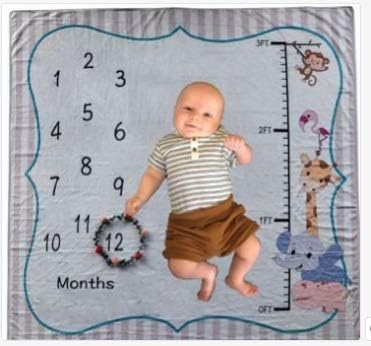 DPF Moonen Baby Monthly Milestone Blanket 100% Organic Fleece Extra Soft Baby Photography Backdrop Memory Blanket 47x47” Plush Fleece Baby Milestone Blanket for Newborn Boy or Girl (Animal)