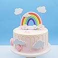 Rainbow Cloud Cake Topper, Colorful Rainbow Soft Pottery Cake Cupcake Topper Happy Birthday Decorations Cake Toppers Party Props for Boys Girls Birthday Party Decorations Supplies