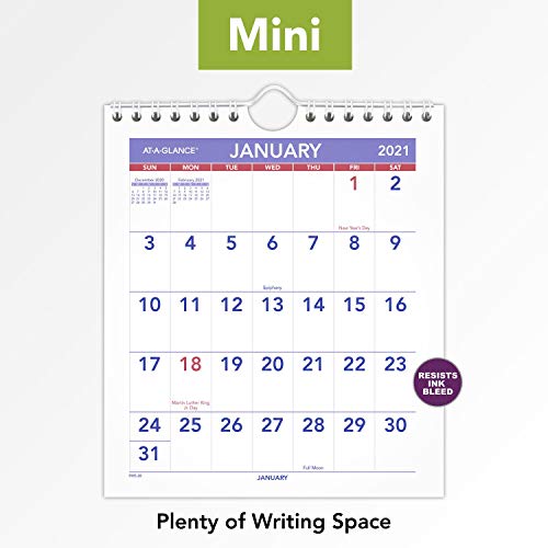 2021 Wall Calendar by ATAGLANCE, 7" x 8", Mini, Monthly, Wirebound