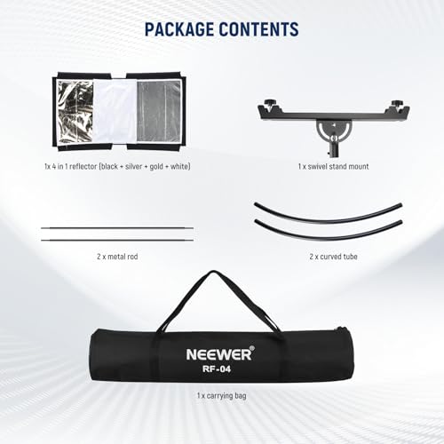 Neewer U Type Light Diffuser Reflector for Studio and Photography Situation with Carrying Case, Arclight Curved Reflector 30"x18"/75x40cm in Black/White/Gold/Silver (Light Stand Not Included), RF-04
