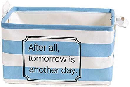 Square Natural Linen &amp; Cotton Fabric Storage Bin Shelves Storage Basket with Handles-for organizing Baby Toys Bins,Kids Toys,Baby Clothing,Children Books, Gift Baskets(15×10×9")(Sky blue)