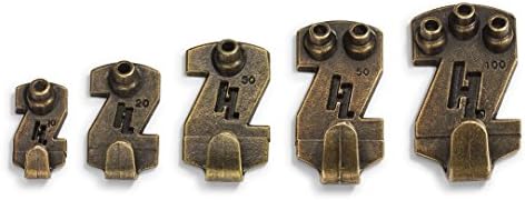 HangZ 30007 Gallery Picture Hooks Assorted Value Pack, 10lb-100lb, 19-Piece, Antique Brass