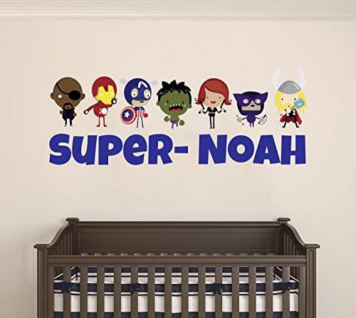 Custom Name Baby Superhero Wall Decal - Personalized Name Famous Superheros - Superhero Wall Stickers - Wall Decal for Nursery and Kids Decoration (Wide 30"x11" Height)