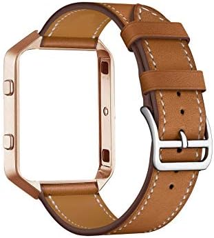 CAILIN Fitbit Blaze Straps Frame, Genuine Leather Replacement Band Vintage goldMetal Frame