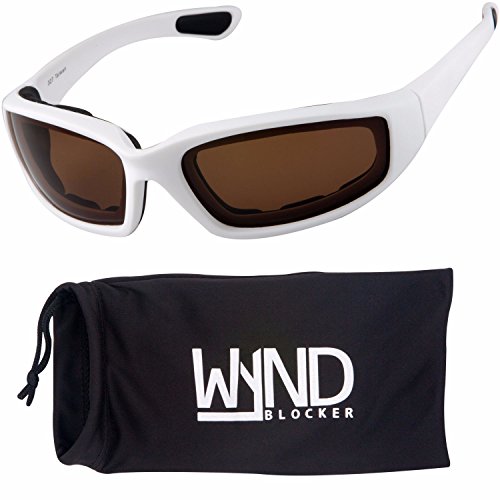 WYND Blocker Polarized Motorcycle & Fishing Floating Sports Wrap Sunglasses (White/PZ Amber Lens)