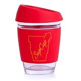 Reusable Coffee Cup Glass - 12oz Smooth Silicone Lid and Heat Resistant Sleeve - Medium sized Mug for Hot & Cold Beverages - Dishwasher Safe & Microwavable - Cups to go | BPA Free - SupCup - Red