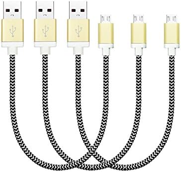 Micro USB Cable, 1ft 0.3m Extra Short Nylon Braided Eversame[3-Pack] High Speed Sync Charger Cable Cord for Android Phones & Tablet，Samsung, HTC, LG, External Battery Chargers and more-Black