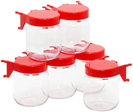Pegboard Accessories Organizer Storage Jars - Crush &amp; Impact Resistant Plastic Caddy Craft Jars - One-Handed Locking System - Garage Workbench, Crafting, Tools, Jewelry, Sewing - Set of 6 (Red)