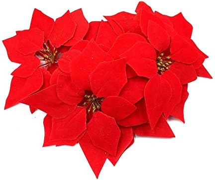 HMILYDYK 24PCS Xmas Tree Ornaments 8 INCH Red Poinsettia Flowers Festival Decor Artificial Flowers