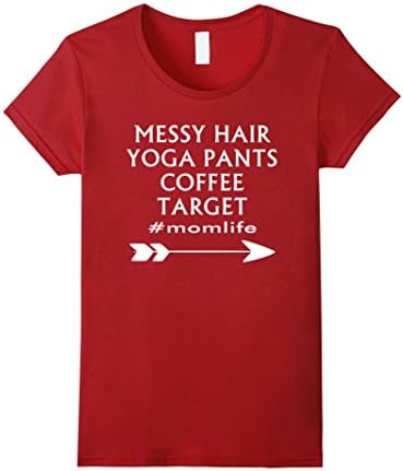 Womens Messy Hair Yoga Pants Coffee Target Mom Life T-shirt Large Cranberry