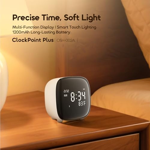 Oraimo Premium Alarm Clock Smart Touch Control, 3 Alarms & Voice-Activated Backlight, 80-Day battery Life per Charge, Digital Clock with Date/Temp/Snooze/12H/24H, Desk Clock for Students Children